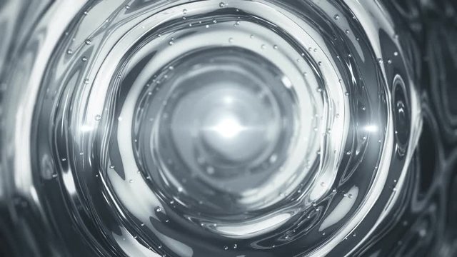 Abstract background with swirl of crystal glass and glassed drops or clean water. Animation of seamless loop.