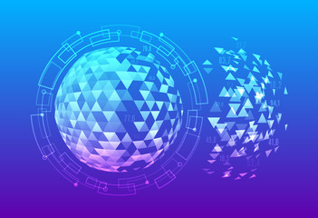 Obraz premium Hi-tech futuristic techno background, hexagon shapes and dots. Technology connection, big data, dotted structure.