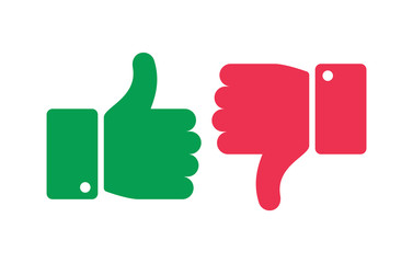 Like unlike buttons. Thumbs up and down isolated icons. Yes and no fingers, positive negative marks vector symbols