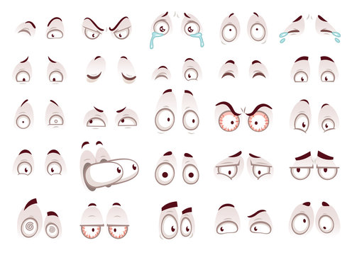 Cartoon eyes. Comic eye staring gaze watch, funny face parts vector isolated illustration set