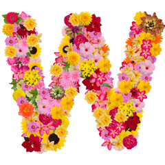Letter W alphabet with flower ABC concept type as logo isolated on white background. With clipping path