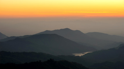 Landscape nature beautiful sunrise on top of thailand  mountain