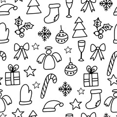 Obraz premium Vector Seamless Winter Pattern Background with christmas elements