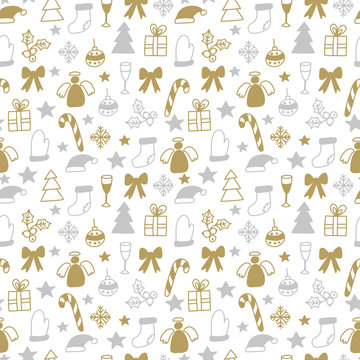 Vector Seamless Winter Pattern Background with christmas elements