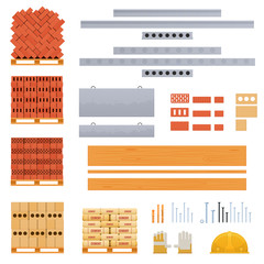 Vector icons of building materials building tools, a set of bricks, blocks, screws, boards