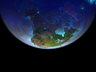 Fototapeta na wymiar North America from space. Very high detail of Earth surface with city lights.