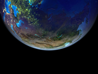Asia from space. Very high detail of Earth surface with city lights.