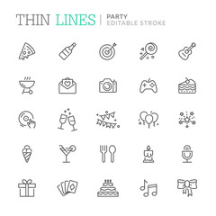 Collection of party related line icons. Editable stroke - obrazy, fototapety, plakaty