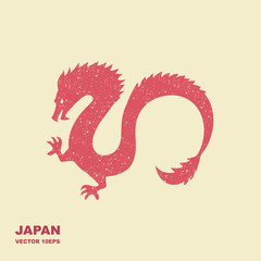 Dragon sign flat vector illustration with scuffing effect