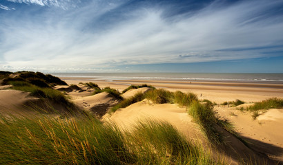Landscape of sand dunes on English coastline