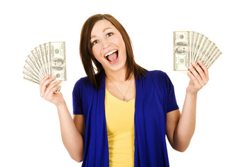 young woman with money