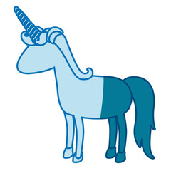 blue silhouette of cartoon faceless unicorn standing with mane