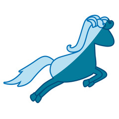 blue silhouette of cartoon faceless horse jumping