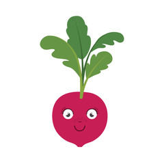 white background of red beet caricature with stem and leaves