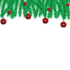Fototapeta na wymiar Christmas illustration with christmas tree twigs and red ball.