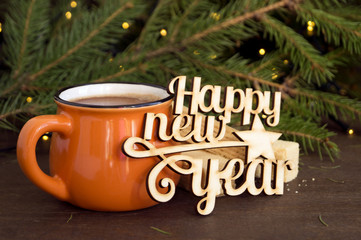 Winter hot chocolate in an orange Cup.