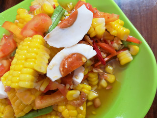 Som Tum. Papaya salad. Corn salad. spicy Thai food