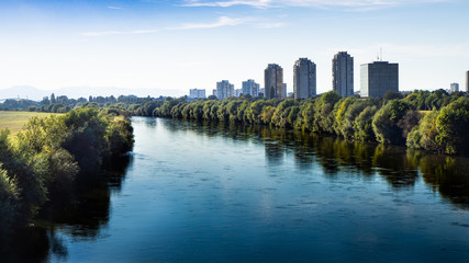 Obraz premium Tranquil River Save in Zagreb, Croatia