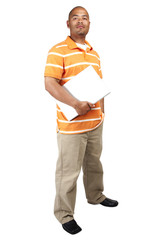 young student with backpack and notebook