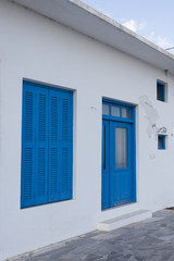 Traditional greek building blue windows doors