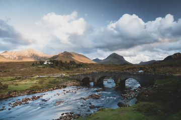 Sligachan Bridge and The Cuillins, Isle of Skye at sunset