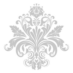 Damask graphic ornament. Floral design element. Grey vector pattern