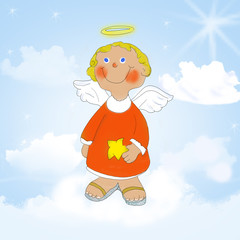 Engel mit Stern auf Wolken