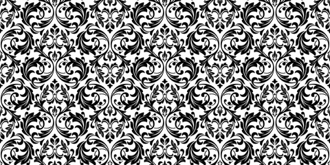 Floral pattern. Vintage wallpaper in the Baroque style. Seamless vector background. White and black ornament for fabric, wallpaper, packaging. Ornate Damask flower ornament