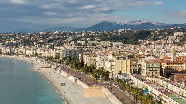 Panoramic view of Nice, France. City skyline. French riviera. Time lapse video.