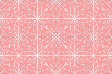 Flower geometric pattern. Seamless vector background. White and pink ornament. Ornament for fabric, wallpaper, packaging. Decorative print