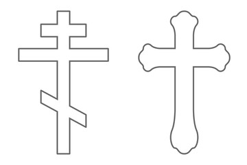 Set of Orthodox crosses. Outline. Vector.