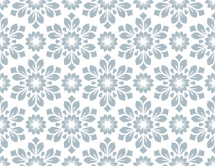 Flower geometric pattern. Seamless vector background. White and blue ornament. Ornament for fabric, wallpaper, packaging. Decorative print