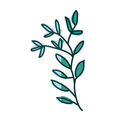 watercolor hand drawn silhouette of branch with aquamarine leaves