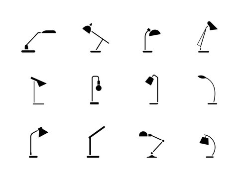 Table lamp icon set pictogram. Spotlight interior detail silhouette