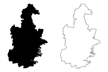 Fototapeta premium Tianjin (Administrative divisions of China, China, People's Republic of China, PRC) map vector illustration, scribble sketch Tientsin map