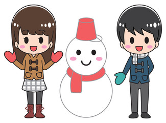 Snowman and man and woman