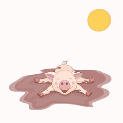 happy piggy laying in the dirt
