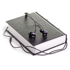 Books headphones education on white background isolation