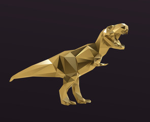 Gold Low Poly Vector Dinosaur Polygonal Tyrannosaurus 3D Rendering
