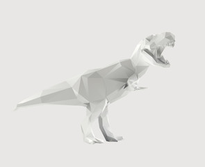 White Low Poly Vector Dinosaur Polygonal Tyrannosaurus 3D Rendering