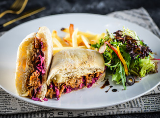 Hand-pulled pork burger