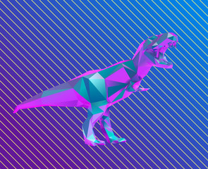 Vaporwave Low Poly Vector Dinosaur Polygonal Tyrannosaurus 3D Rendering