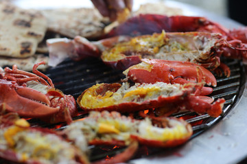 Lobster grilled on the beach bbq