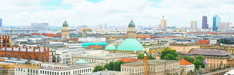 Berlin, Germany, panoramic cityscape. Aerial view of center Berlin from the top of Berliner Dom. View of downtown from above. Skyline and scenery the city