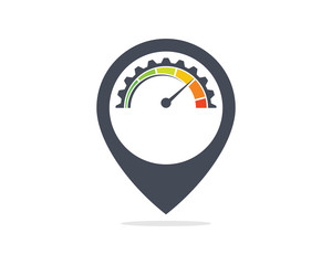 Vector Pin Location Speed Test Speedometer Car with Gear Sign Symbol Icon Logo Template Design Inspiration