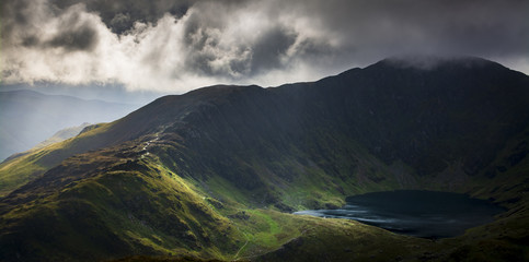 Cadair Idris in Snowdonia National Park, Wales, Uk, just before a storm front came rolling in
