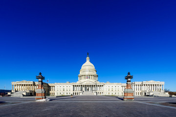 Fototapeta premium Panorama of Capitol Building in the Morning with Blue Sky, Washington DC