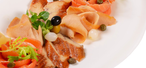 Cutting different fish in the restaurant close-up