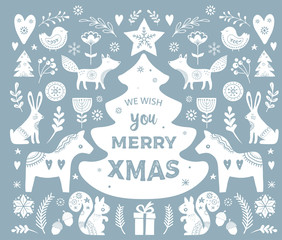 Christmas illustrations, banner design hand drawn elements in Scandinavian style