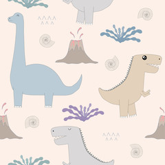 seamless pattern with hand drawn dinosaurs